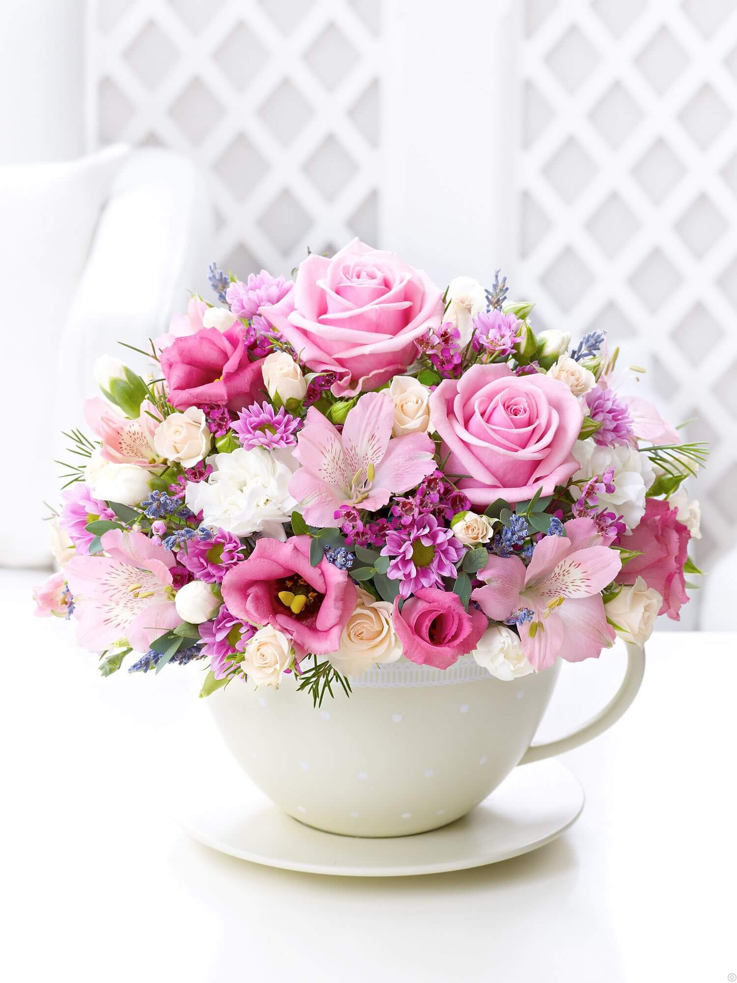 Fuchsia Roses in Metal Bucket Picnic Centerpiece