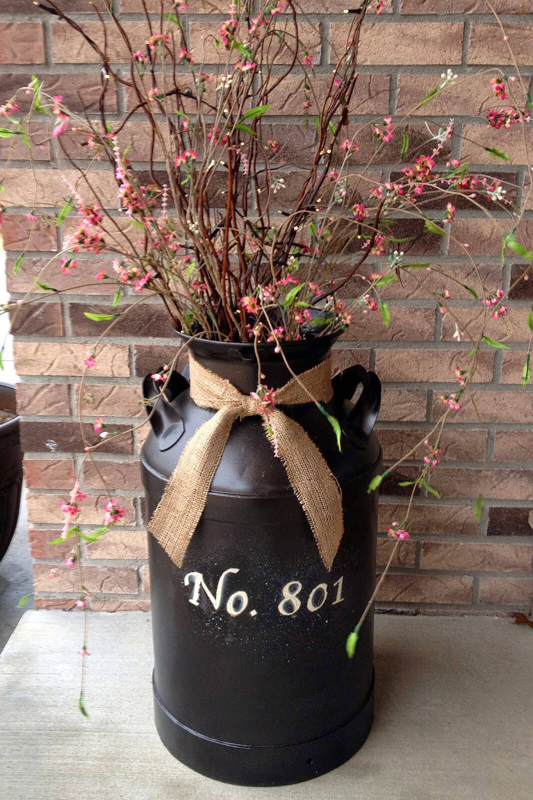 Flower and Branch Milk Can Decoration