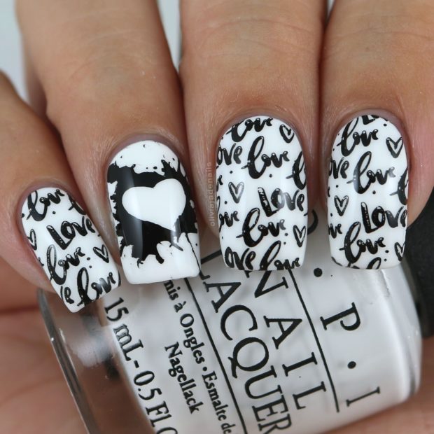 15 Unique Black and White Valentine’s Day Nail Art Ideas