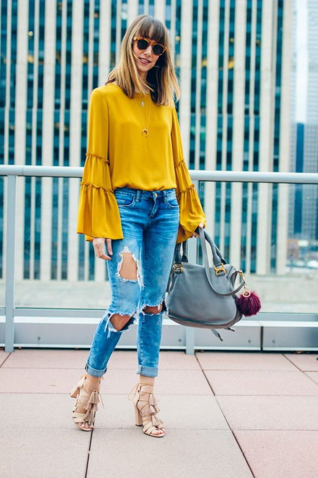 silver and yellow outfit