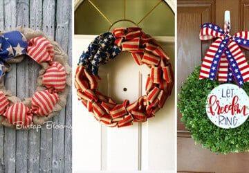 15 Patriotic Handmade Wreath Designs For 4th Of July - wreath, White, usa, red, july 4, independence day, ideas, holiday, hanging, handmade, grapevine, Front door, door, decorations, decorating, decor, crafts, crafting, burlap, blue, america, 4th of July