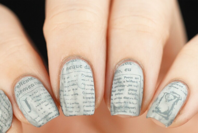 Words on Your Nails: 16 Vintage Nail Art Ideas Inspired By Books - words nail art, vintage nail art, nail art ideas, books nail art, book nail art