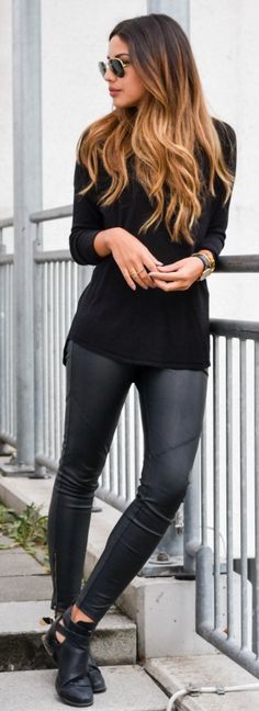 15 Chic Fashion Ideas To Rock Leather Pants - trendy, Tights, Stylish, pants, legwear, leggings, leather pants, leather, ideas, fashion, chic