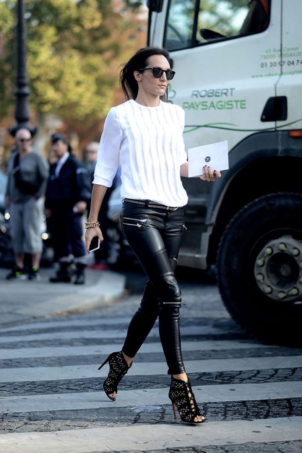 15 Chic Fashion Ideas To Rock Leather Pants - trendy, Tights, Stylish, pants, legwear, leggings, leather pants, leather, ideas, fashion, chic