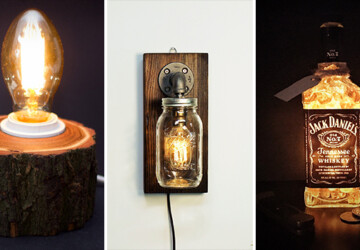 15 Crafty Handmade Lamp Designs That You Can DIY - wood, wall lamp, table lamp, sconce, reclaimed wood, mason jar, lighting, light, Lamp, industrial, edison, diy, desk lamp, crafts, crafting, craft, bulb