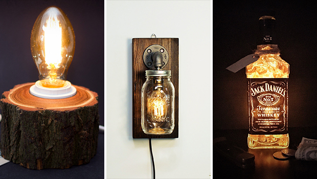 15 Crafty Handmade Lamp Designs That You Can DIY - wood, wall lamp, table lamp, sconce, reclaimed wood, mason jar, lighting, light, Lamp, industrial, edison, diy, desk lamp, crafts, crafting, craft, bulb