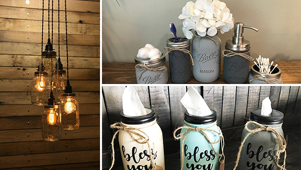 16 Cool Handmade Mason Jar Crafts That You Can DIY - organizer, mason jar, mason, lighting, jar, handmade, diy, decor, crafts, crafting, Centerpiece