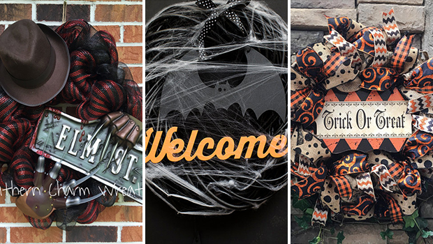 16 Spooky Handmade Halloween Wreath Ideas For Your Door - wreath, witch, spooky, spider, skeleton, scary, nightmare, handmade halloween wreath, Halloween wreath, halloween, ghost, elm street, deco mesh, burlap