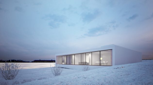 Moomoo Architects Blend The Reykjavik House In With The Snowy Icelandic Environment - White, reykjavik house, moomoo architects, modern, minimalist, interior, iceland, glazed, exterior, environment, contemporary