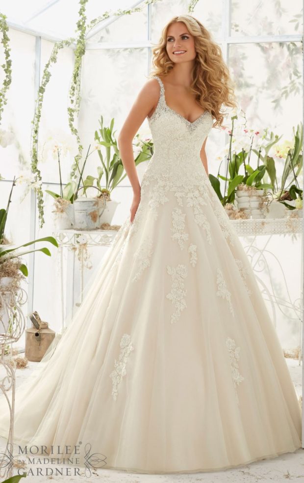 Alencon Lace Tulle Gown by Bridal by Mori Lee