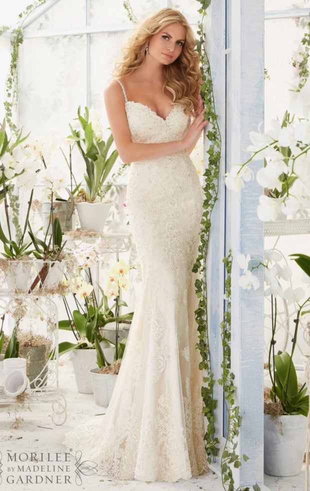 Alencon Lace Open Back Gown by Bridal by Mori Lee