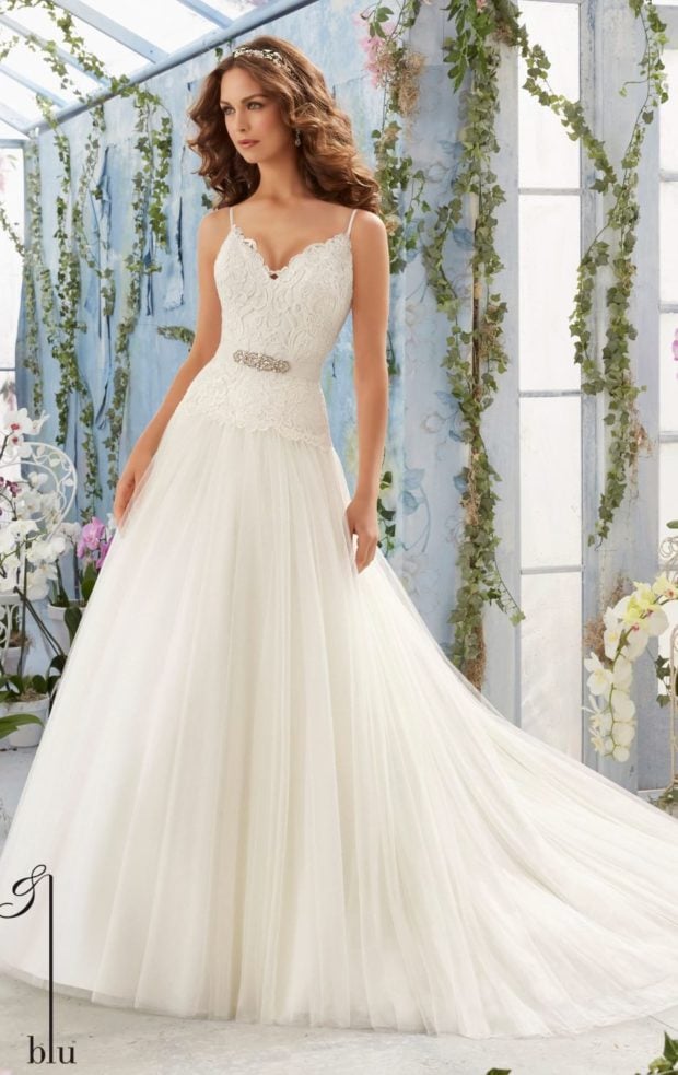 Embroidered Soft Net Gown by Blu by Mori Lee