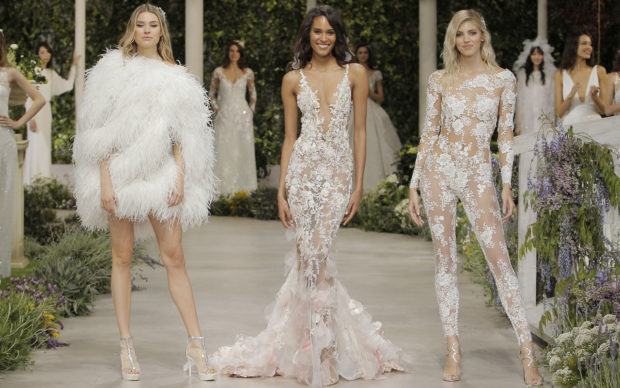 10 Wedding Dress Trends You Should Know for 2019 - Wedding Dresses, trends 2019, Sparkles, Royalty Classic, Pantsuits, Necklines, Midriff Elegance, Long Capes, Lace, Jumpsuits, fashion, Cocktail Length, Ballgown Structure, Accent Bows