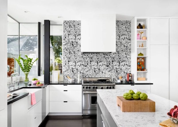 4 Tips for Choosing the Right Wallpaper for Your Kitchen - washable, wallpaper, vinyl, shelves, pattern, novamura, material, kitchen walls, kitchen, home decor, color