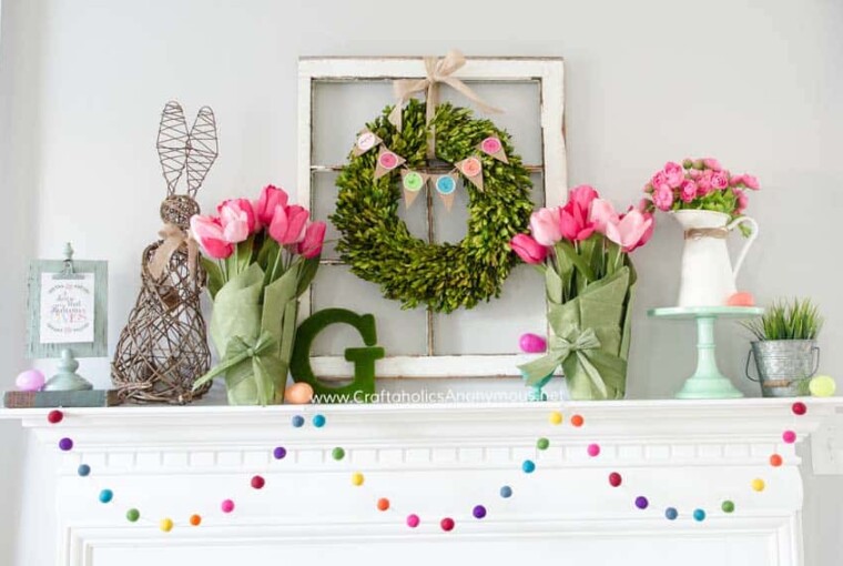 Pretty Easter Mantel Decorations Pretty Easter Mantel Decorations - Mantel Ideas, mantel decoration, Easter Mantel Decorations, Easter Mantel Decor, Easter Mantel