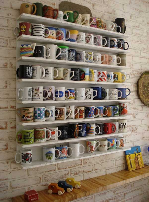 7 Pretty Ways to Store Your Mugs - wall art, mug wall art, Mug, clothes hanger, clothes display, cabinet hooks