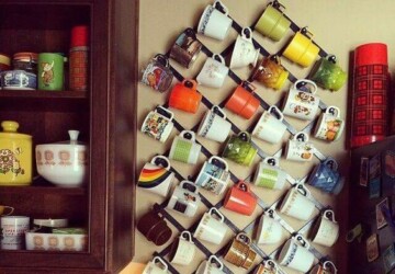 7 Pretty Ways to Store Your Mugs - wall art, mug wall art, Mug, clothes hanger, clothes display, cabinet hooks