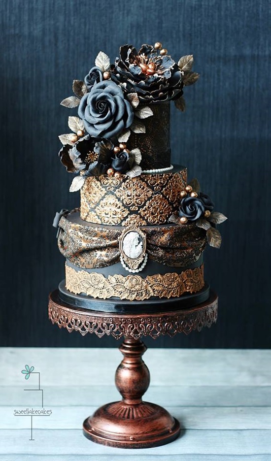 15 Breathtaking Black Wedding Cakes - Winter Wedding Cakes, wedding cakes, Black Wedding Cakes, Black Cakes