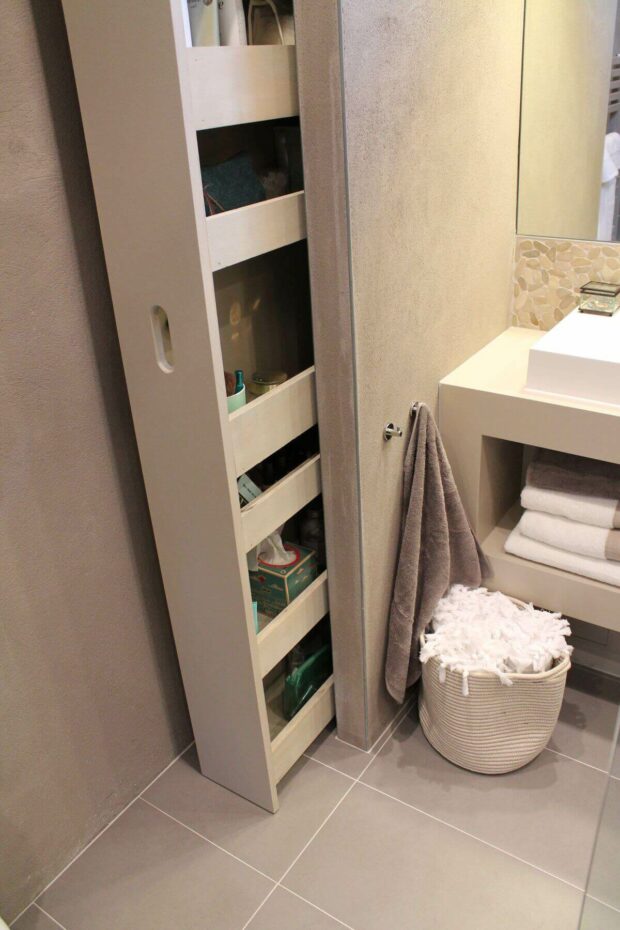 13 DIY Built In Shelving for The Bathroom - shelving, home office shelving, Built In Shevs, Built In Shelving