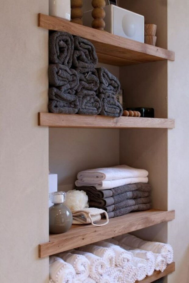 13 DIY Built In Shelving for The Bathroom - shelving, home office shelving, Built In Shevs, Built In Shelving