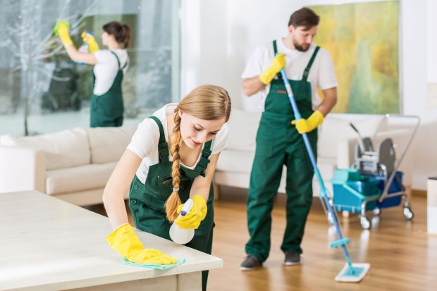 Cleaning service with professional equipment during work Cleaning service with professional equipment during work
