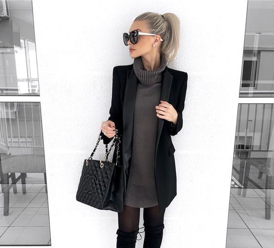 How To Wear Black Boots With Stockings And a Sweater - sweater, style motivation, style, stockings, fashion trends, fashion style, fashion icons, fashion, black boots