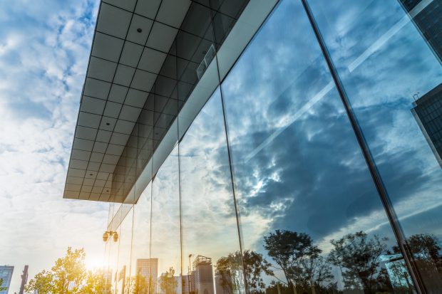 Reflection of architecture on modern office building Reflection of architecture on modern office building