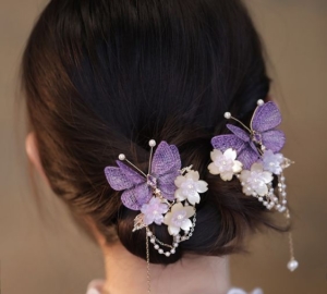 Make a Statement with a Purple Butterfly Hairpin That Stands Out - women hairstyle, hairstyle, hairpin, butterfly hairpin