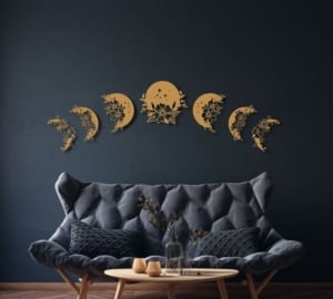 Bring Lunar Beauty Indoors: Metal Moon Phases Floral Wall Art Set - wall art set, moon phases wall art set, moon phase art set decor, home decor, art sets