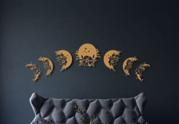 Bring Lunar Beauty Indoors: Metal Moon Phases Floral Wall Art Set - wall art set, moon phases wall art set, moon phase art set decor, home decor, art sets