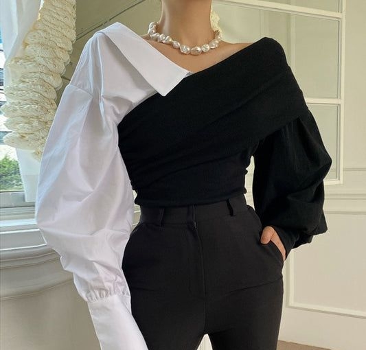 Flaunt Your Shoulders with Off Shoulder Splicing Blouses - women fashion, splicing blouses, off shoulder blouses, fashion trends, blouses