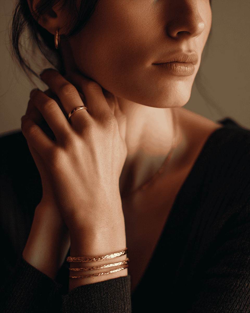 Minimal Gold Ring & Bracelet Elegant Jewelry Minimal gold ring and bracelet styled for elegant minimalist fashion